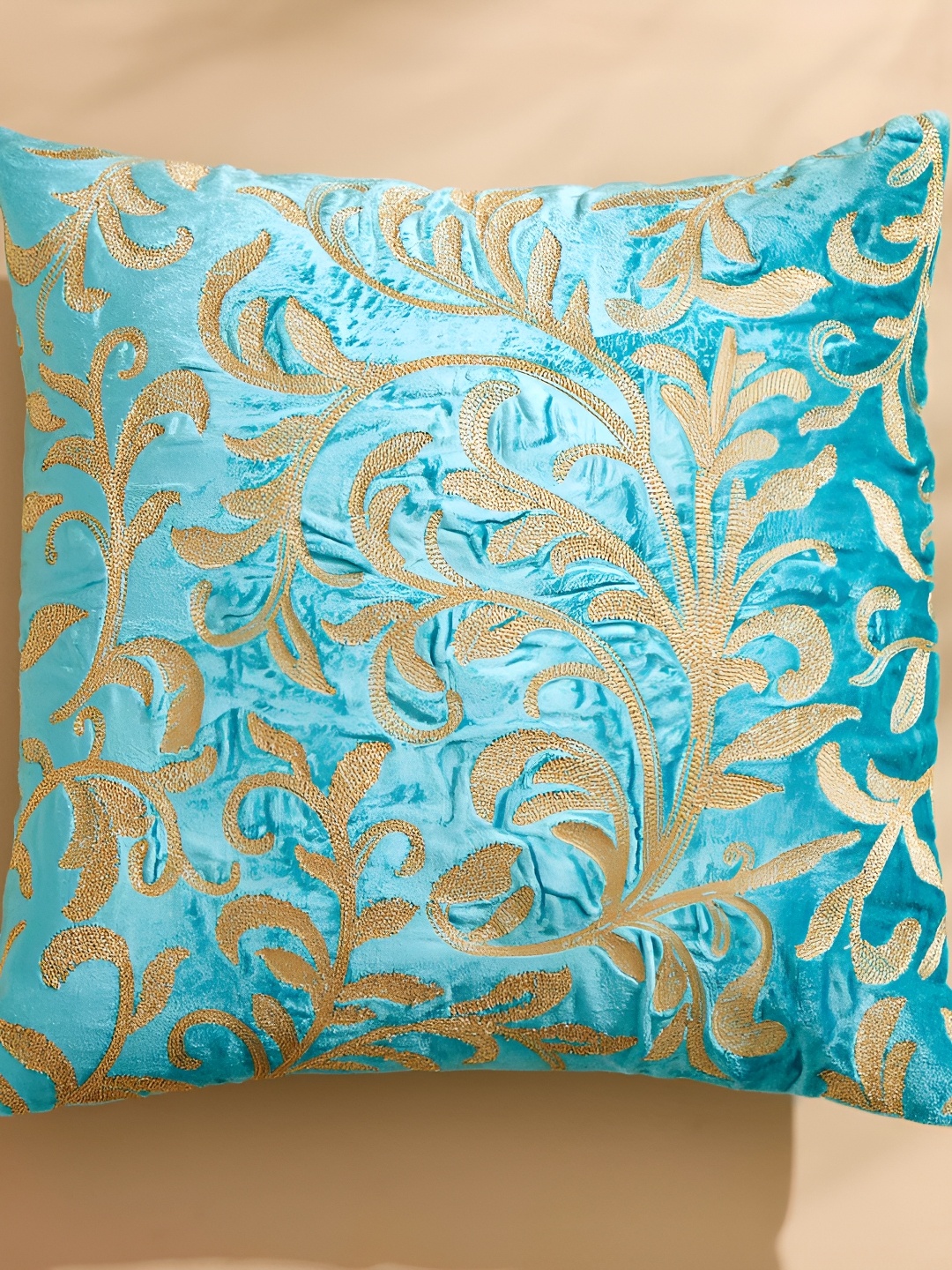 

Home Centre Teal & Gold Toned Ethnic Motifs Square Cushion Covers