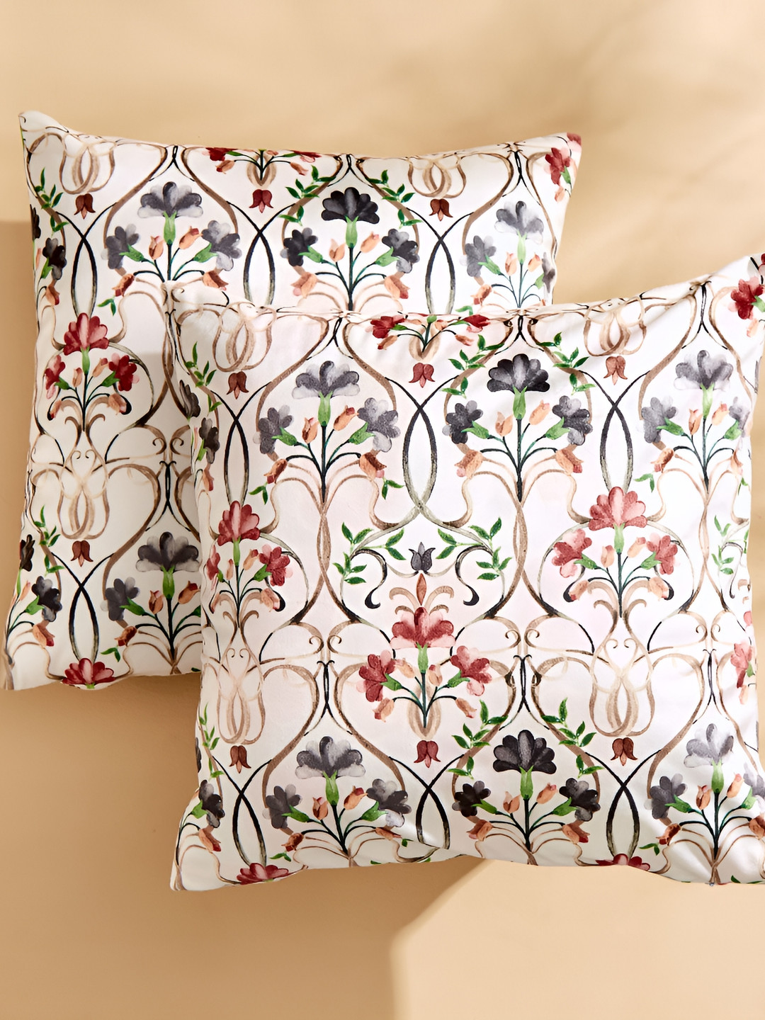 

Home Centre White & Green 2 Pieces Ethnic Motifs Square Cushion Covers