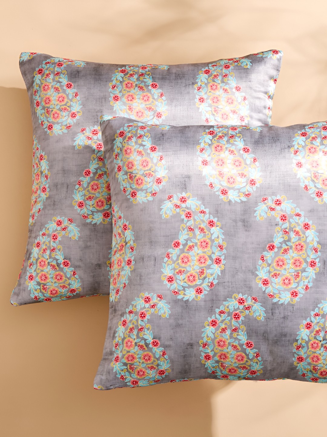 

Home Centre Grey & Red Set of 2 Ethnic Motifs Square Cushion Covers