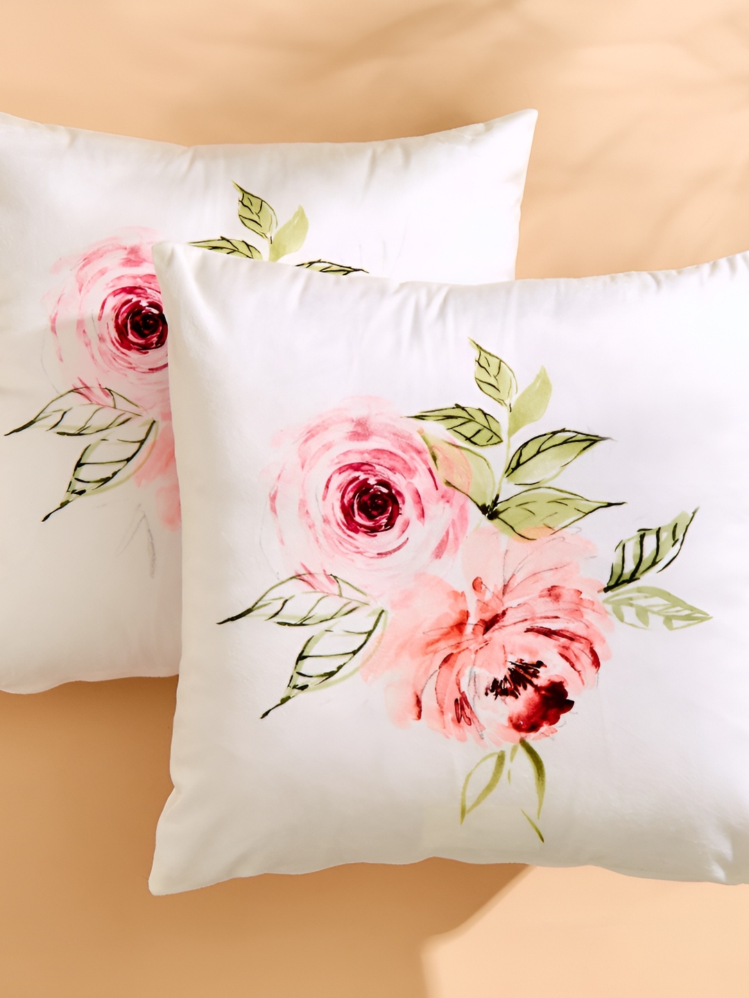 

Home Centre White & Red 2 Pieces Floral Square Cushion Covers