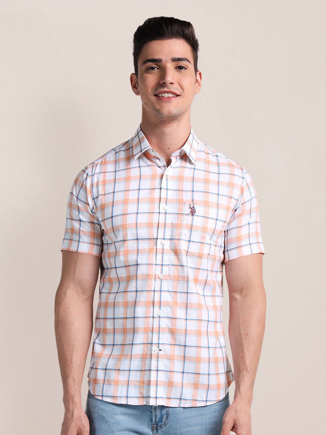 

U.S. Polo Assn. Cotton Opaque Checked Casual Shirt, Orange