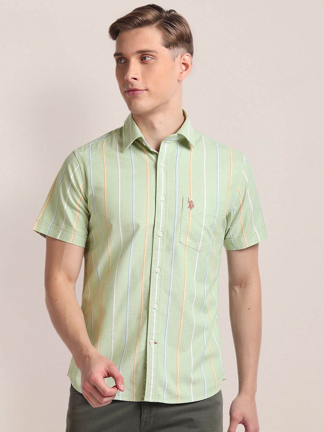 

U.S. Polo Assn. Striped Printed Casual Shirt, Green