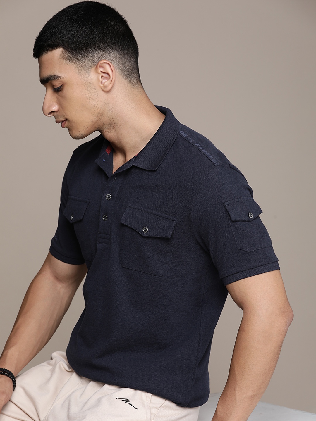 

FORCE IX Solid Polo Collar Pocket T-shirt, Navy blue