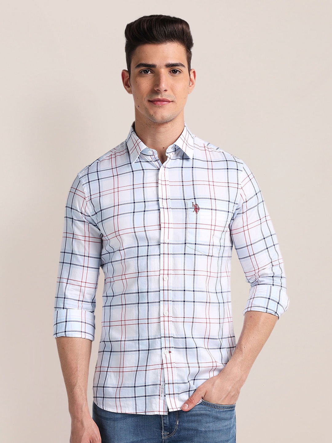 

U.S. Polo Assn. Tartan Checks Checked Cotton Casual Shirt, Blue