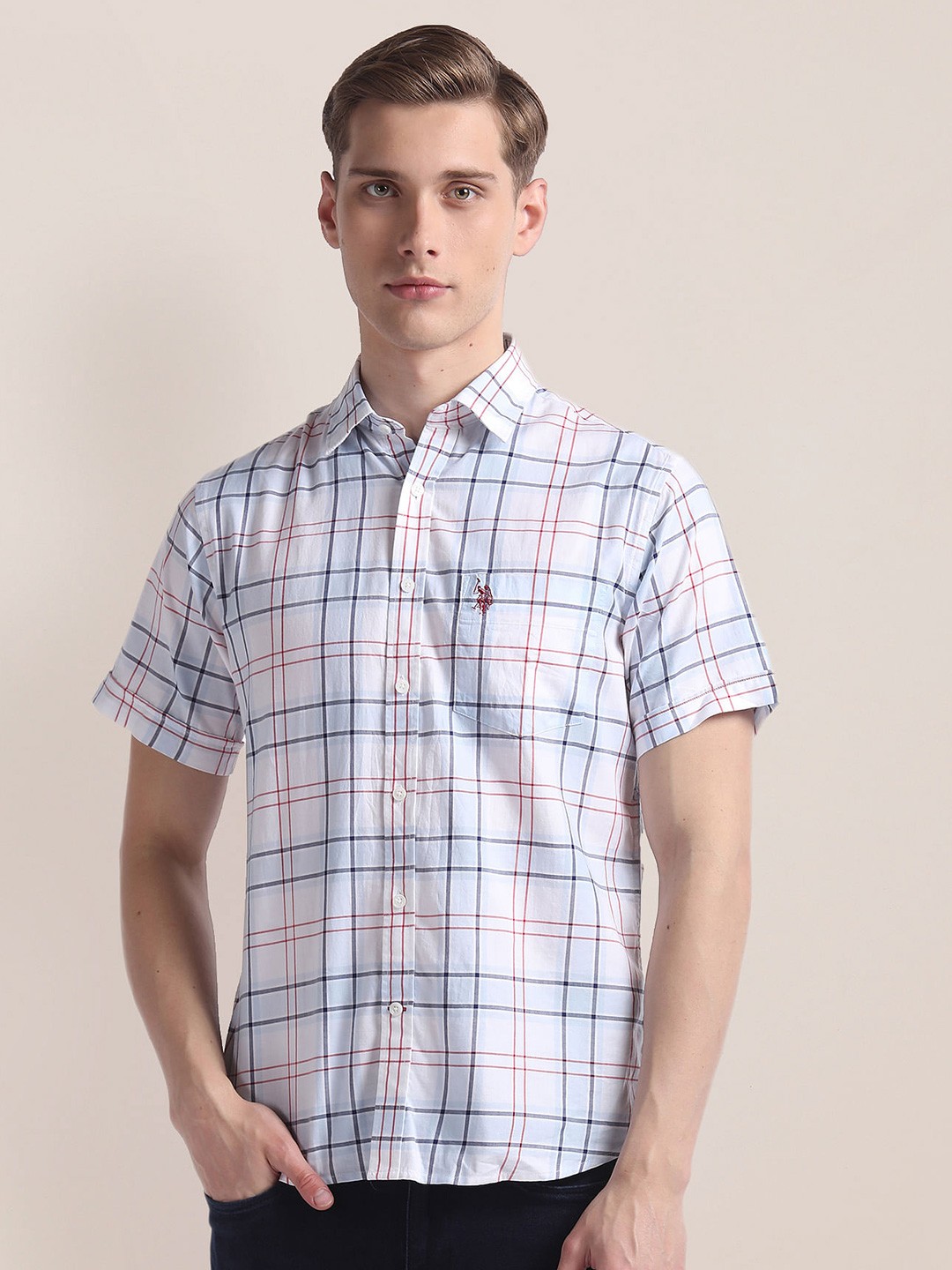 

U.S. Polo Assn. Tartan Checked Pure Cotton Casual Shirt, Blue