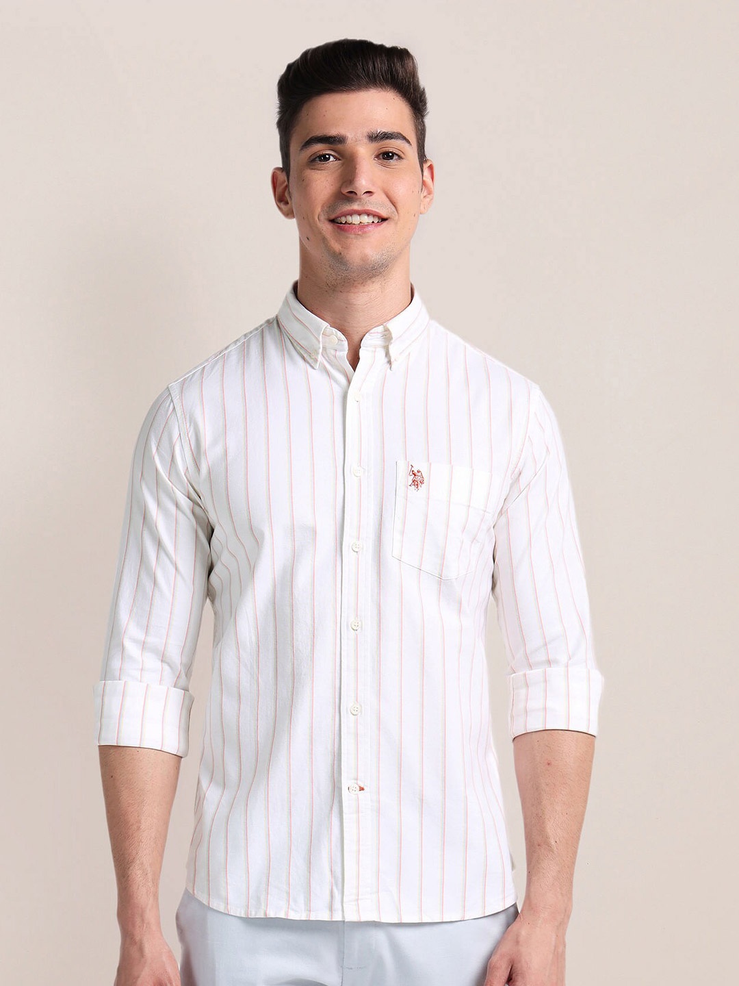

U.S. Polo Assn. Cotton Opaque Striped Casual Shirt, White