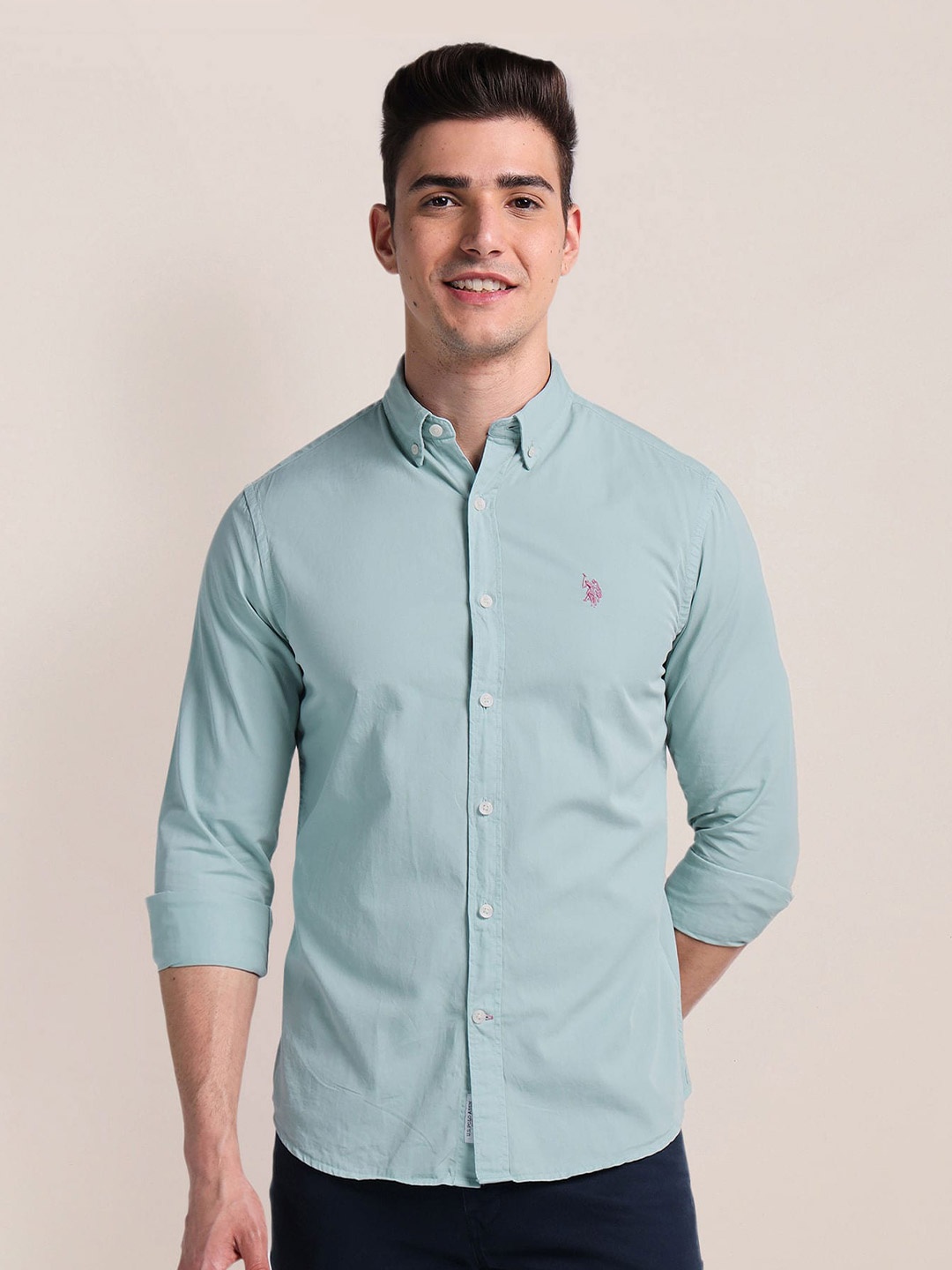 

U.S. Polo Assn. Button-Down Collar Opaque Cotton Casual Shirt, Blue