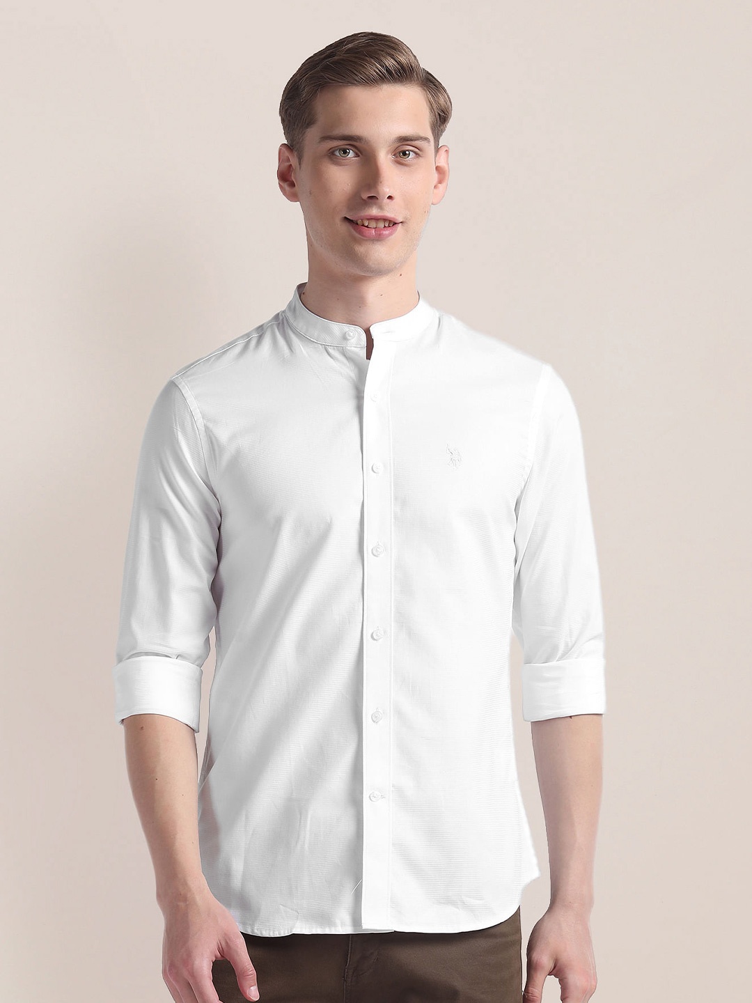 

U.S. Polo Assn. Mandarin Collar Cotton Shirt, White