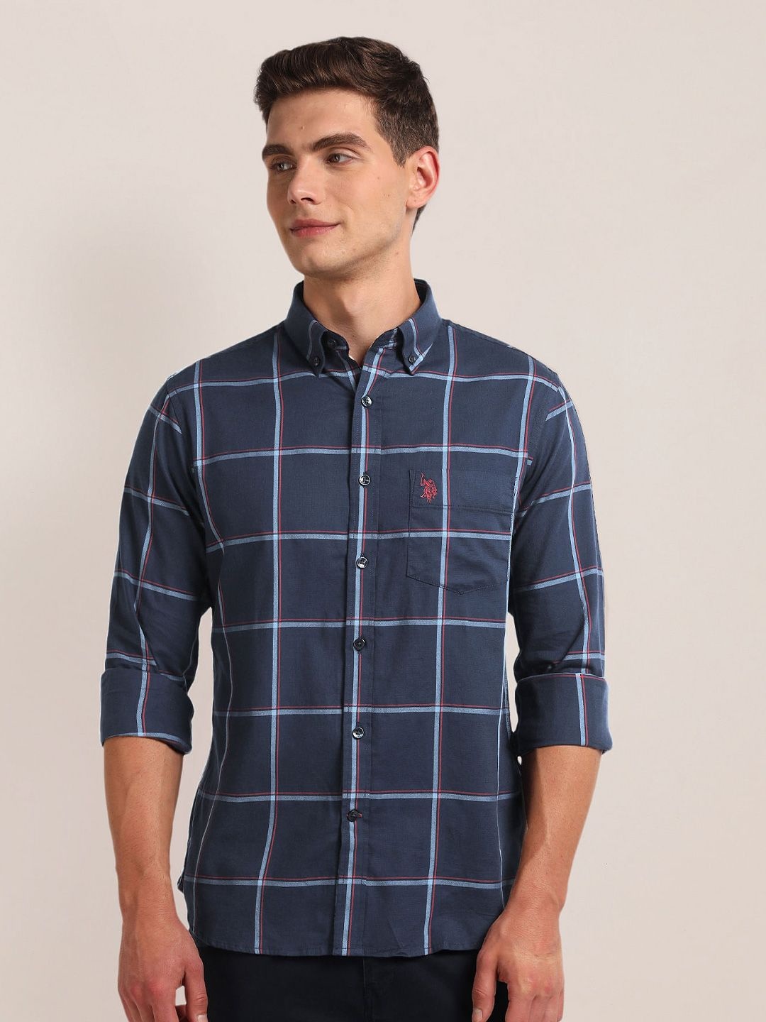 

U.S. Polo Assn. Checks Opaque Checked Button-Down Collar Cotton Casual Shirt, Blue