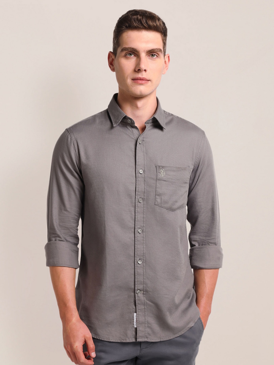 

U.S. Polo Assn. Spread Collar Tailored Fit Casual Shirt, Grey