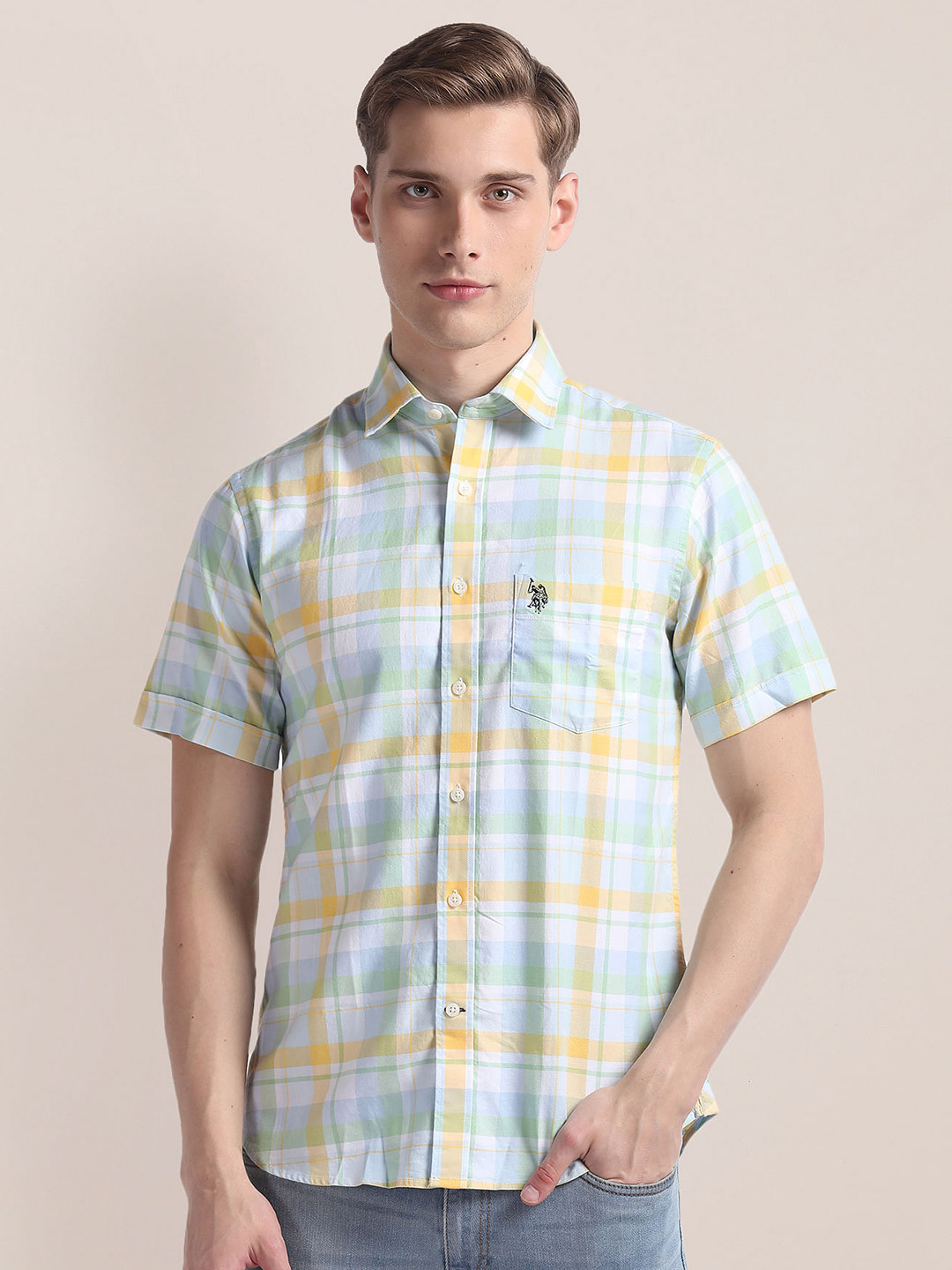 

U.S. Polo Assn. Plaid Printed Pure Cotton Casual Shirt, Yellow