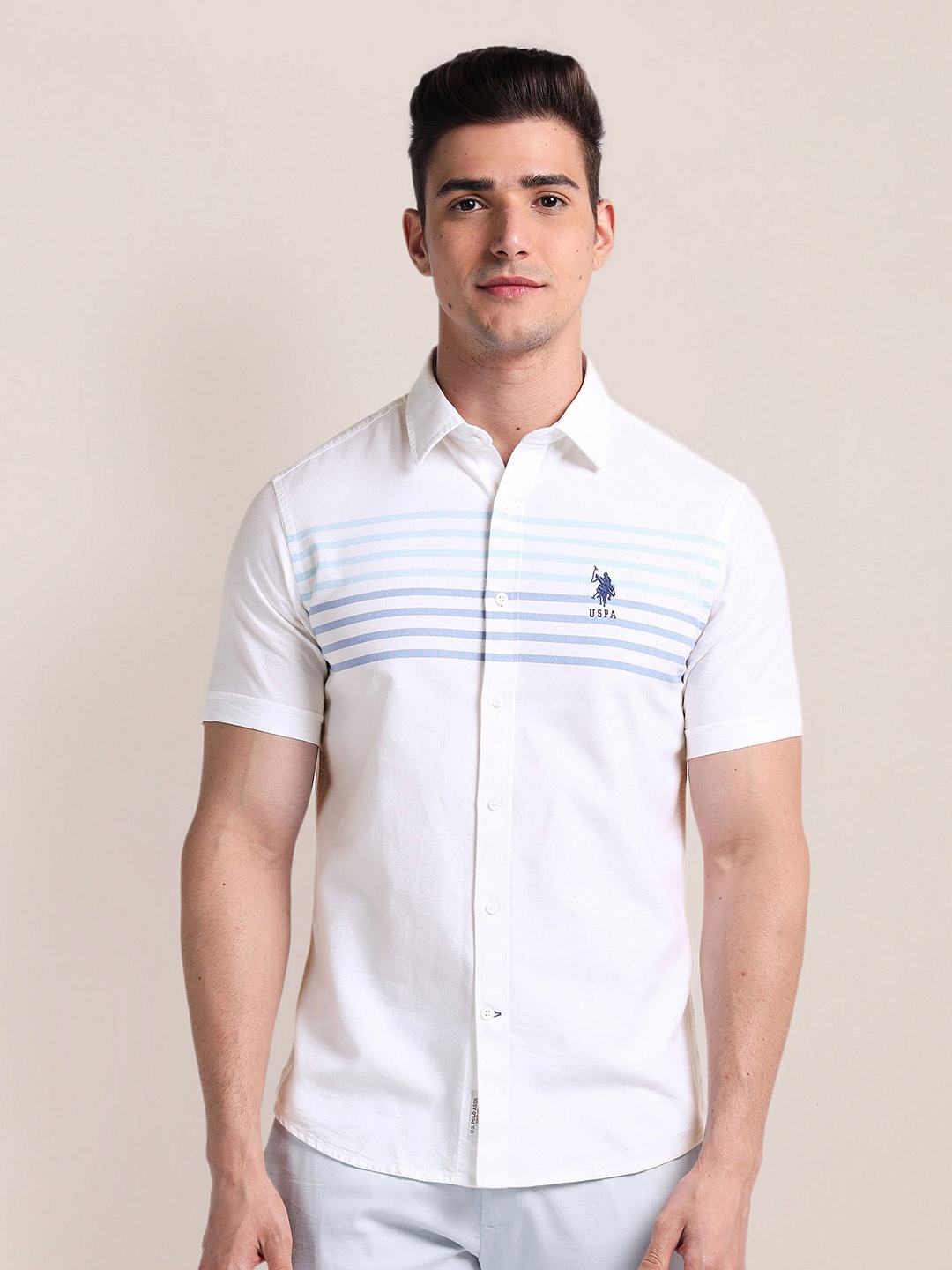 

U.S. Polo Assn. Horizontal Stripes Opaque Striped Casual Shirt, White