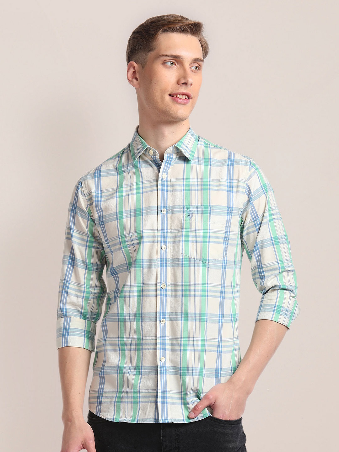 

U.S. Polo Assn. Tartan Checked Oxford Weave Pure Cotton Casual Shirt, Green