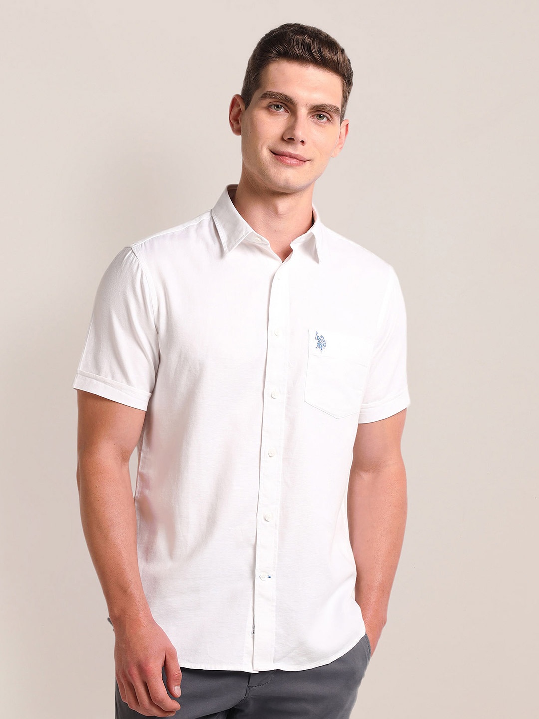 

U.S. Polo Assn. Spread Collar Short Sleeves Casual Shirt, White