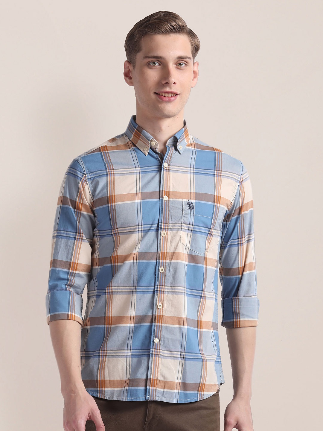 

U.S. Polo Assn. Pure Cotton Plaid Checked Casual Shirt, Blue