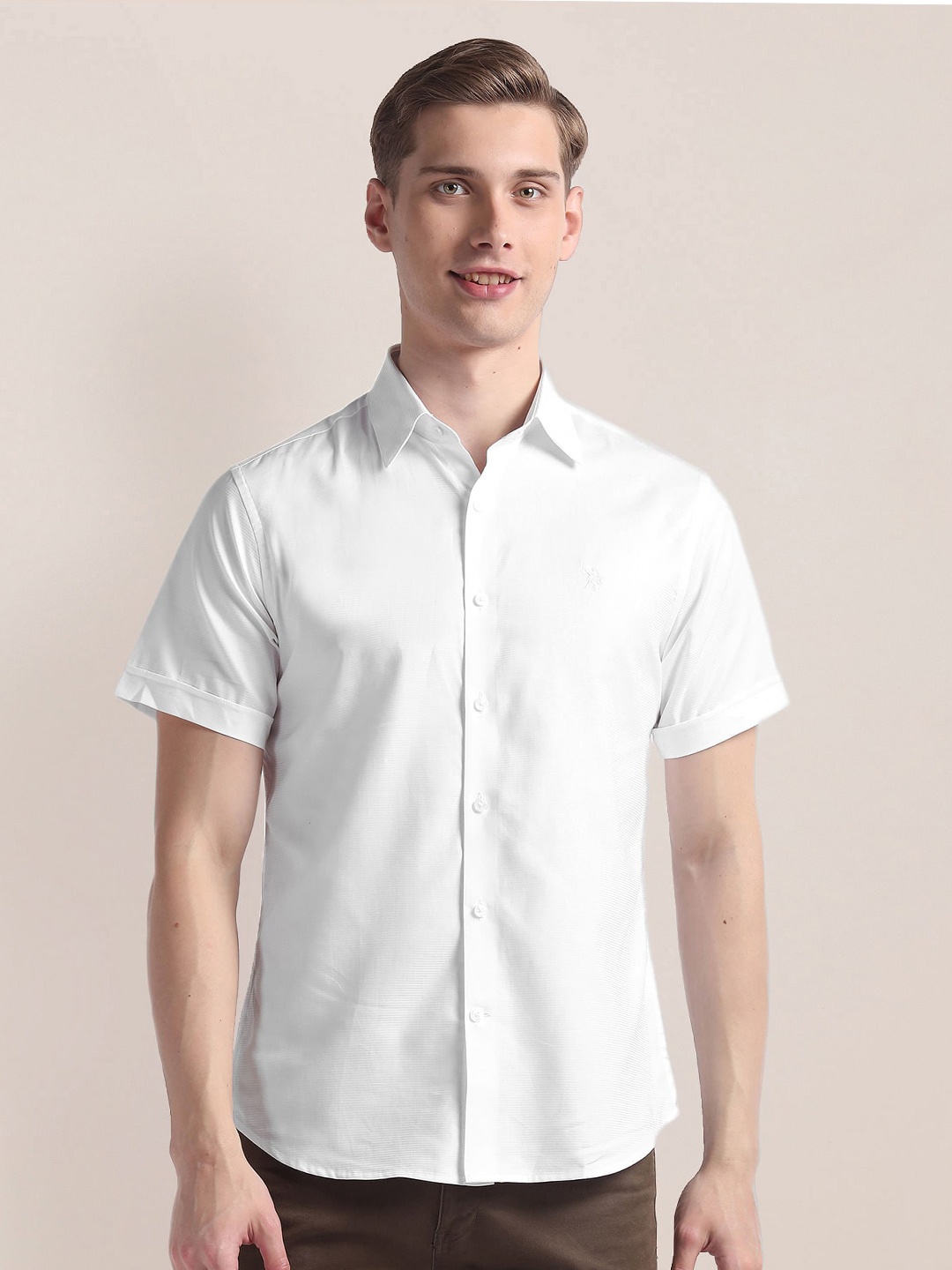 

U.S. Polo Assn. spread collar Long Sleeves Casual Cotton Shirt, White