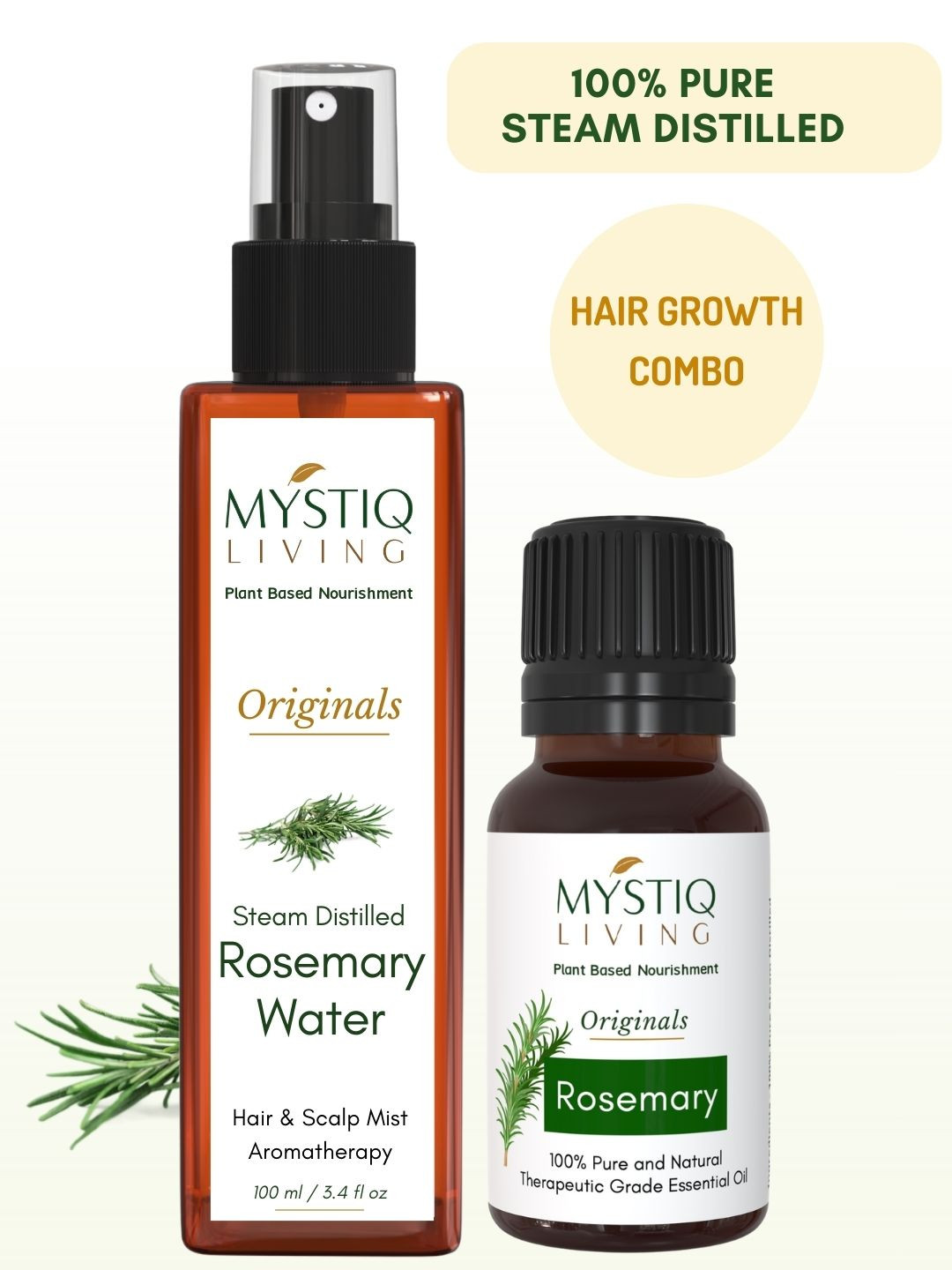 

MYSTIQ LIVING Rosemary Water Mist Spray 100ml & Rosemary Oil 15ml Combo, Na