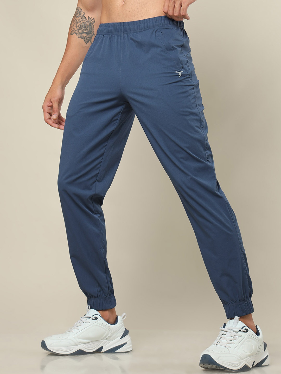 Technosport Men Slim-Fit Mid-Rise Antimicrobial & Rapid Dry Active Joggers, Navy blue