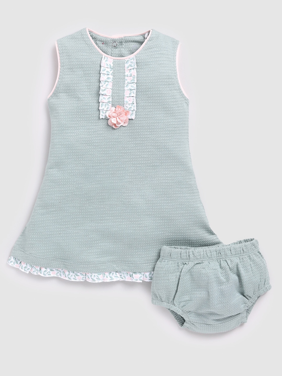

BABY GO Self Design Cotton Flounce A-Line Dress, Green