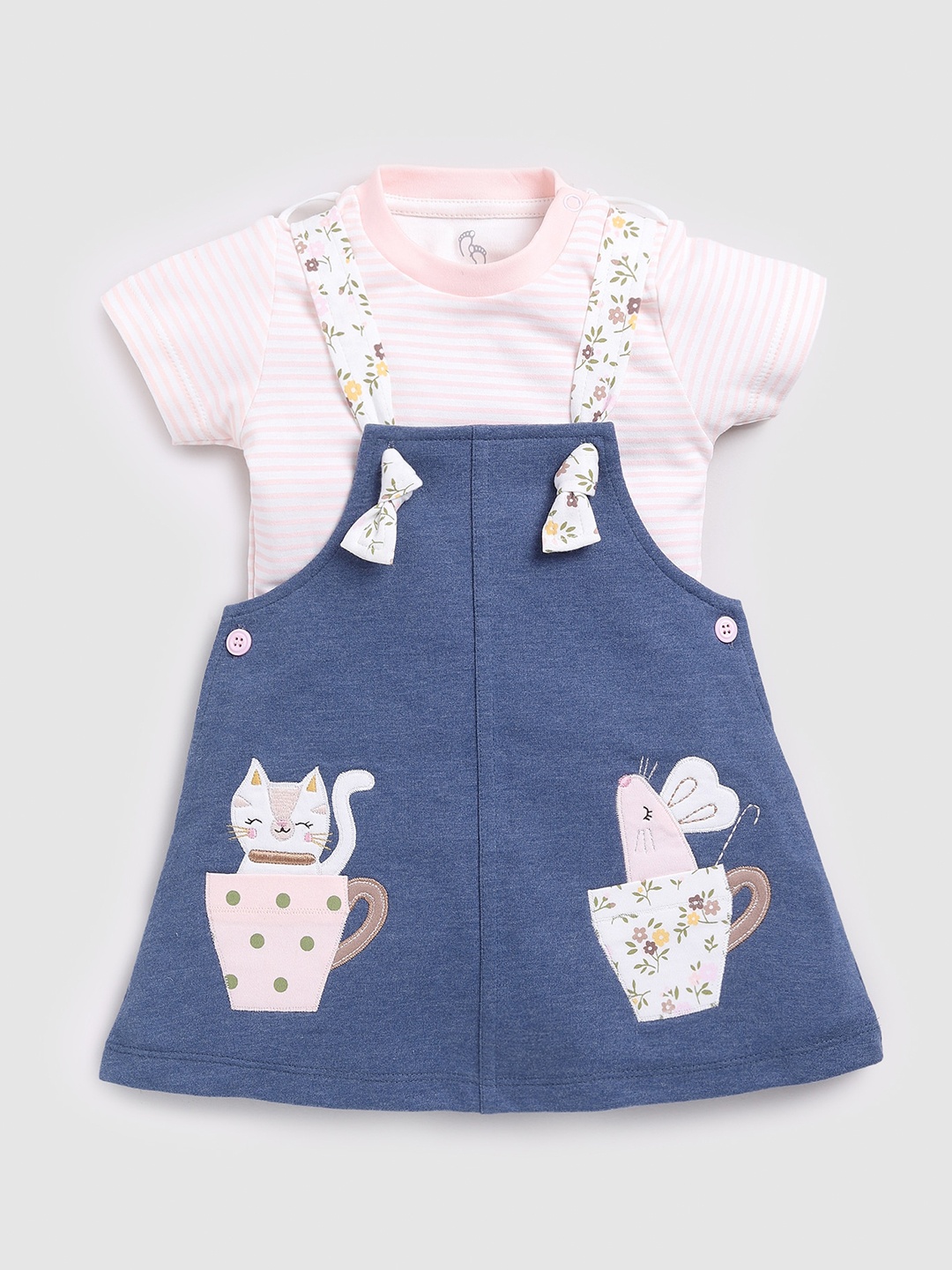

BABY GO Infants Girls Cotton Round Neck Pinafore Dress, Pink