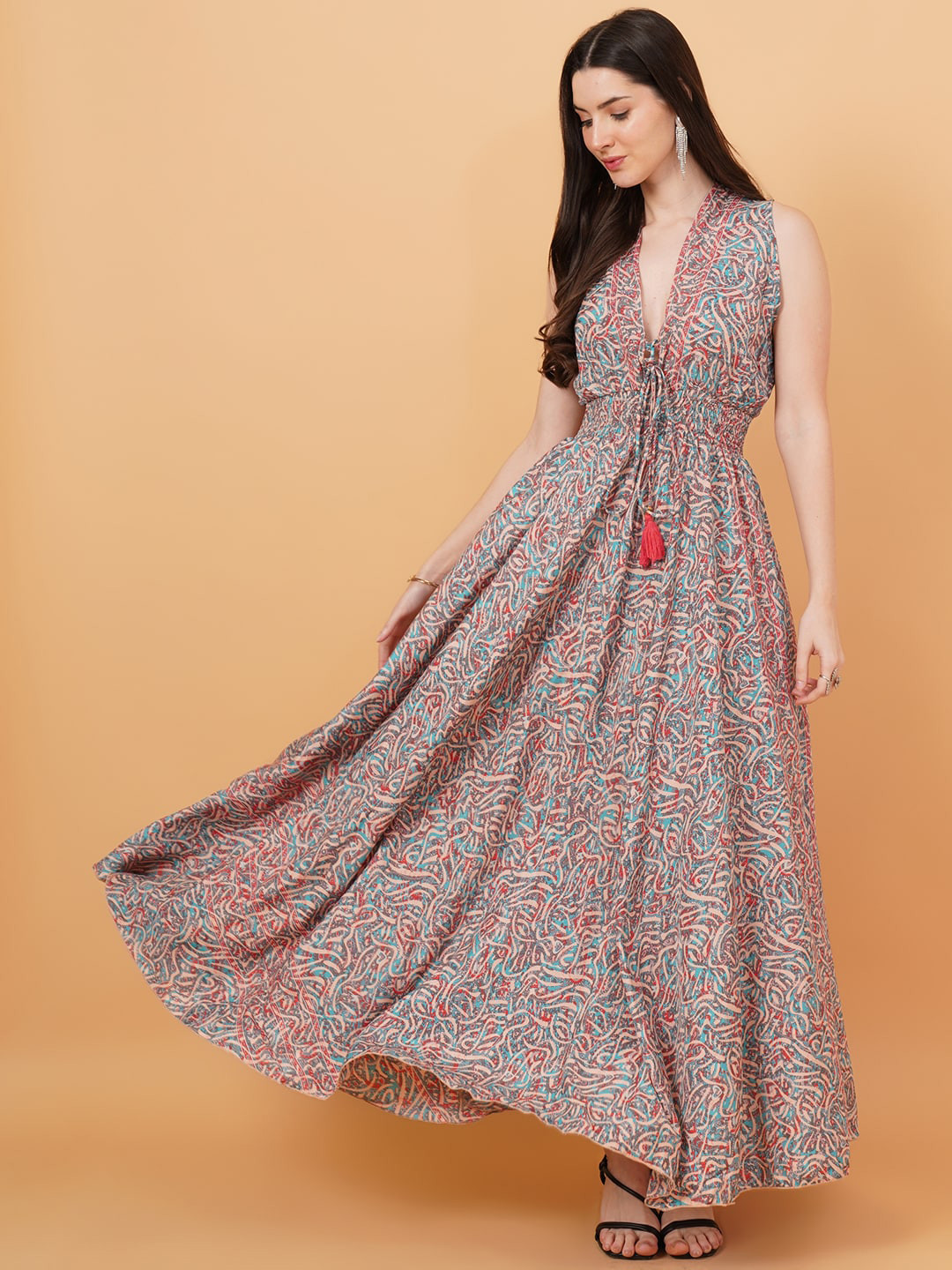 

IX IMPRESSION Floral Print Smocked Fit & Flare Maxi Dress, Pink