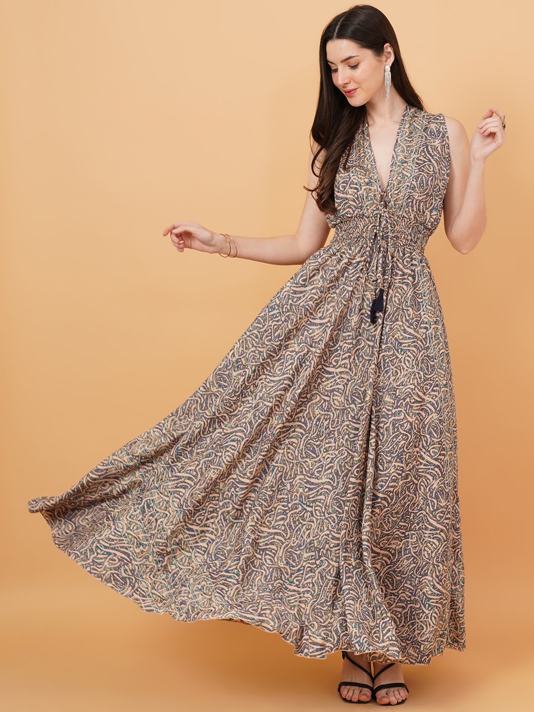 

IX IMPRESSION Floral Print Smocked Fit & Flare Maxi Dress, Teal