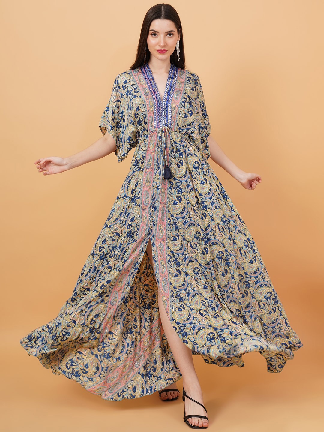 

IX IMPRESSION Floral Print Gathered Kaftan Maxi Dress, Blue