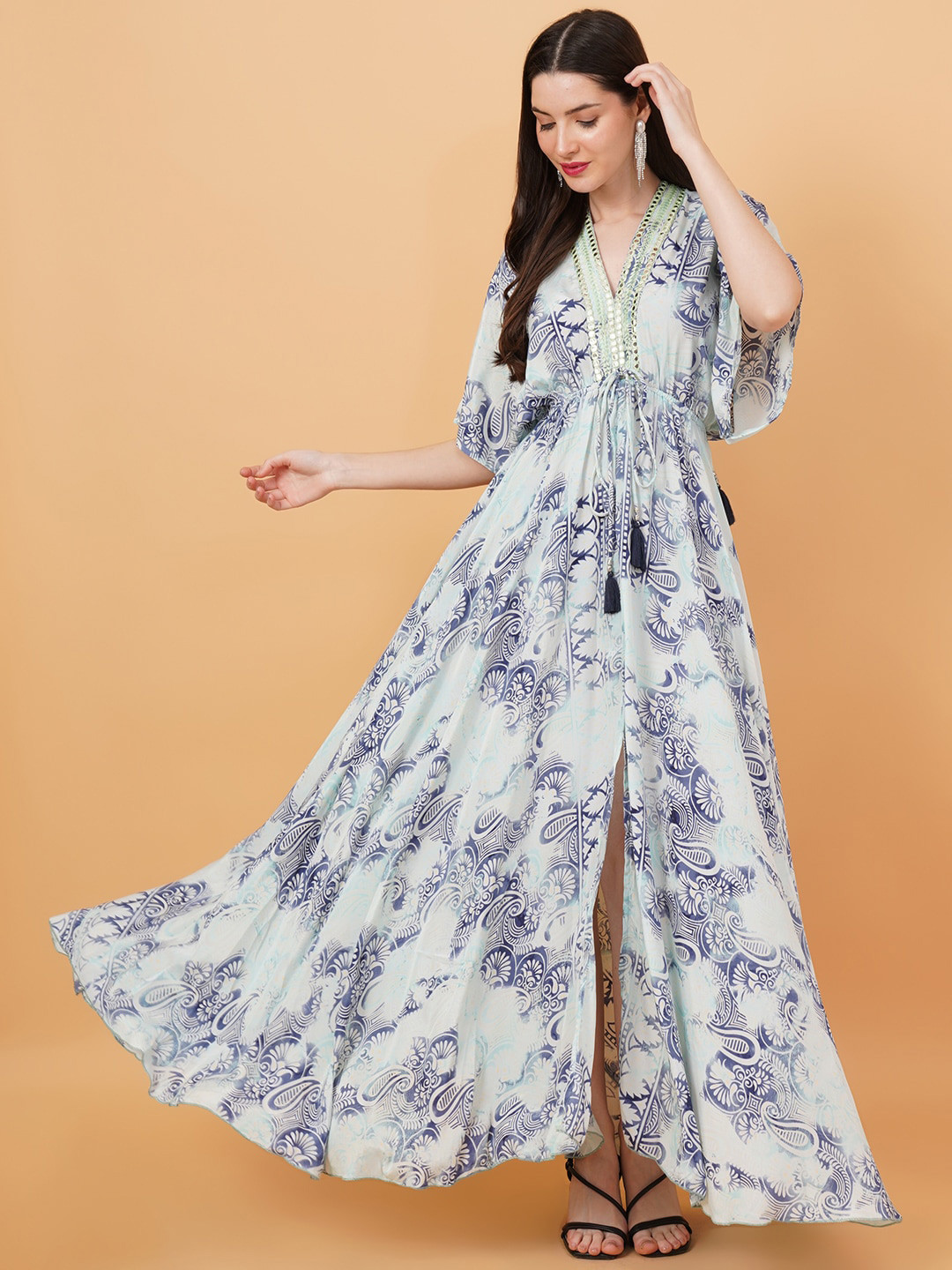 

IX IMPRESSION Floral Print Gathered Kaftan Maxi Dress, Blue