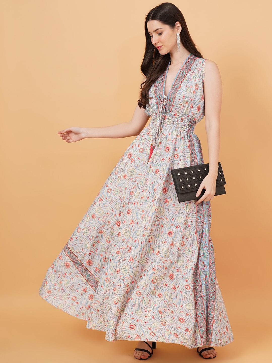 

IX IMPRESSION Floral Printed Flared Maxi Dress, Blue