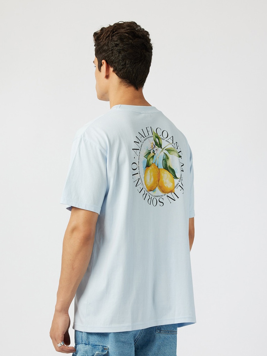 

Koovs Typography Printed Relaxed Fit Pure Cotton Opaque Casual T-shirt, Blue