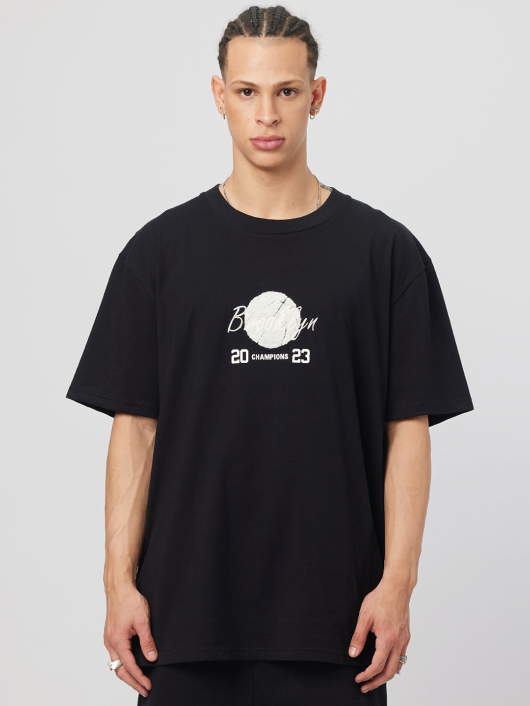 

Koovs Printed Pure Cotton Casual T-shirt, Black