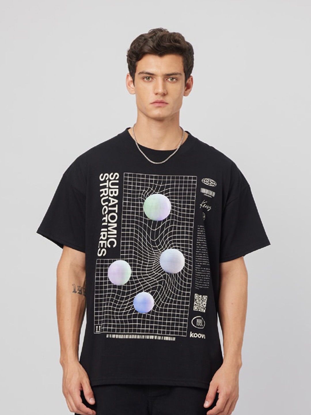 

Koovs Graphic Printed Pure Cotton T-shirt, Black