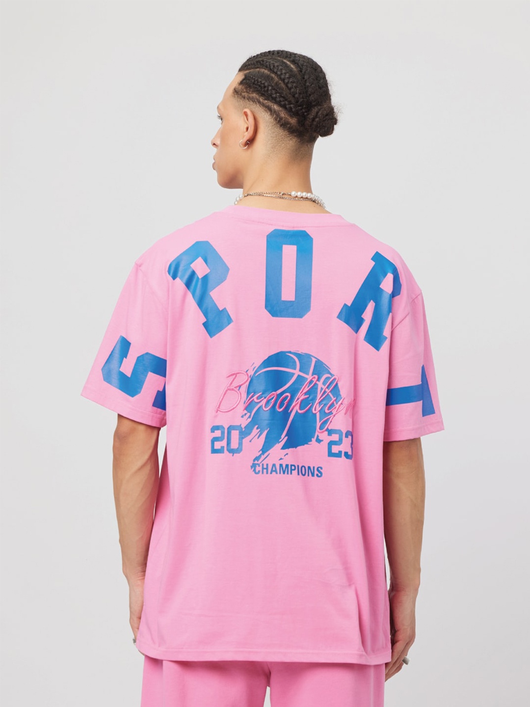 

Koovs Varsity Printed Extended Sleeves Pure Cotton T-shirt, Pink