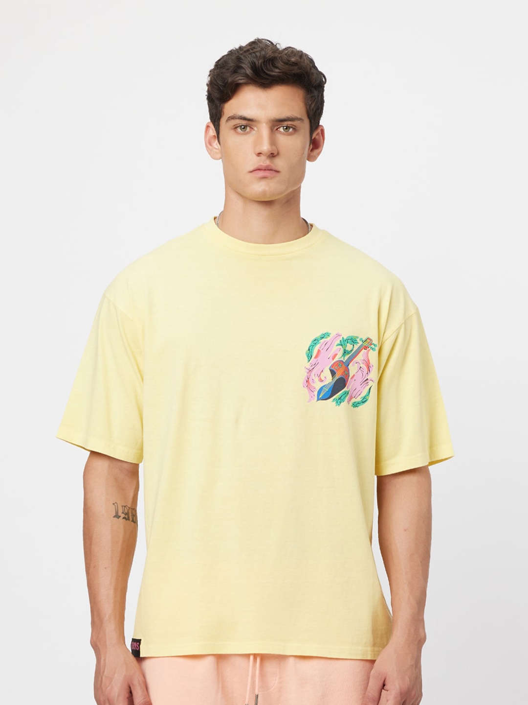 

Koovs Typography Printed Pure Cotton T-shirt, Yellow