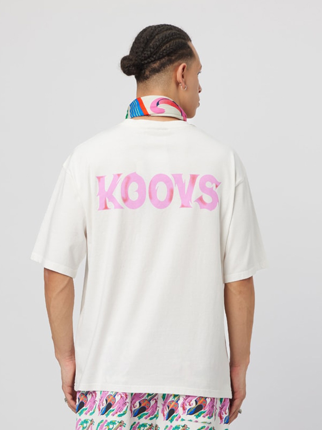

Koovs Typography Printed Round Neck Pure Cotton Relaxed Fit T-shirt, Off white