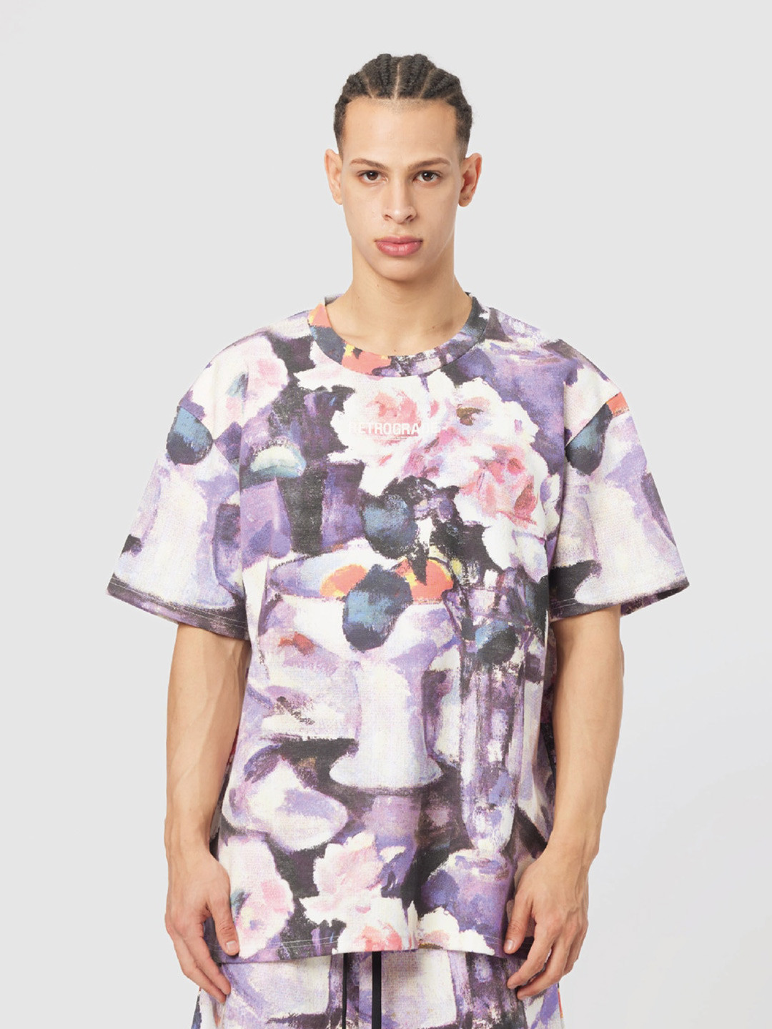 

Koovs Floral Printed Pure Cotton T-shirt, Purple