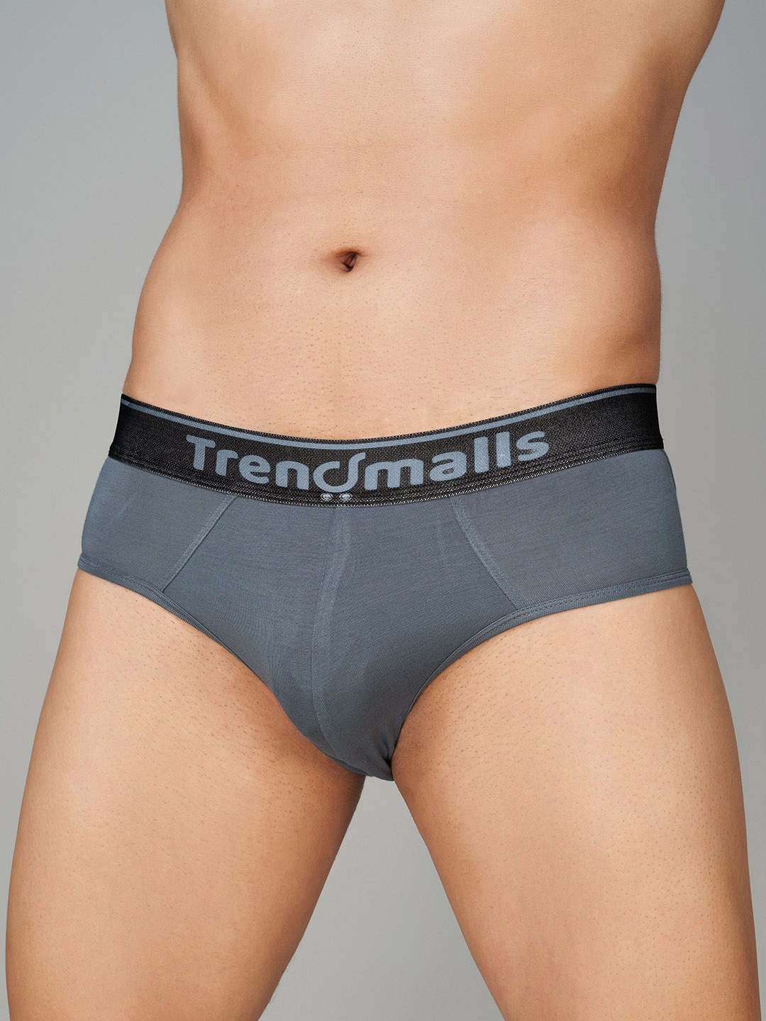 

Trendmalls Brand Logo Printed High-Rise 4-Way Stretch Modal Basic Brief TM-MU01-Grey-S