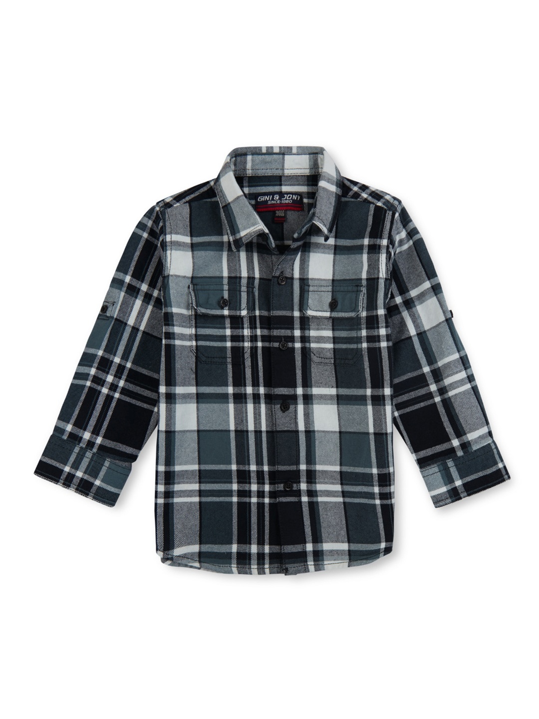 

Gini and Jony Boys Tartan Checked Cotton Casual Shirt, Black