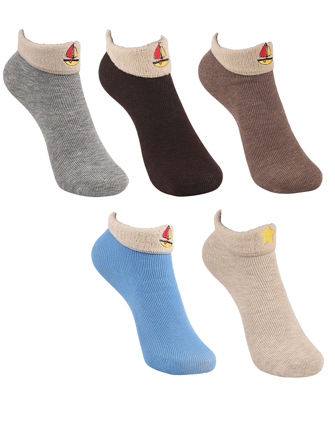 

BAESD Infants Pack Of 5 Striped Breathable Ankle-Length Socks, Grey