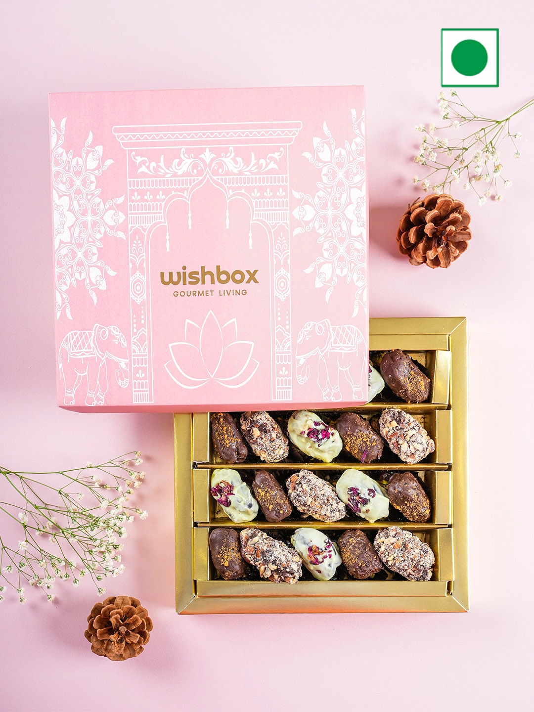 

Wishbox Deluxe Box Coated With Chocolate & Stuffed With Paan, Lotus Biscoff & Almonds-500g, Brown
