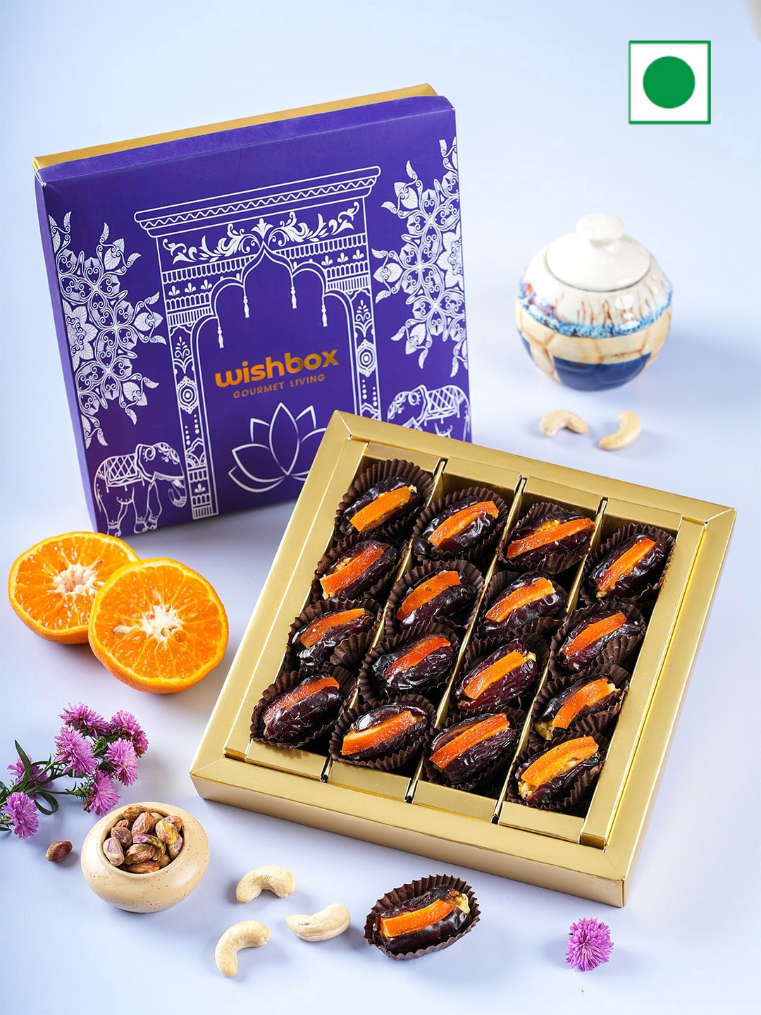 

Wishbox Dates Stuffed With Dried Orange And Cashews-500 gms, Brown