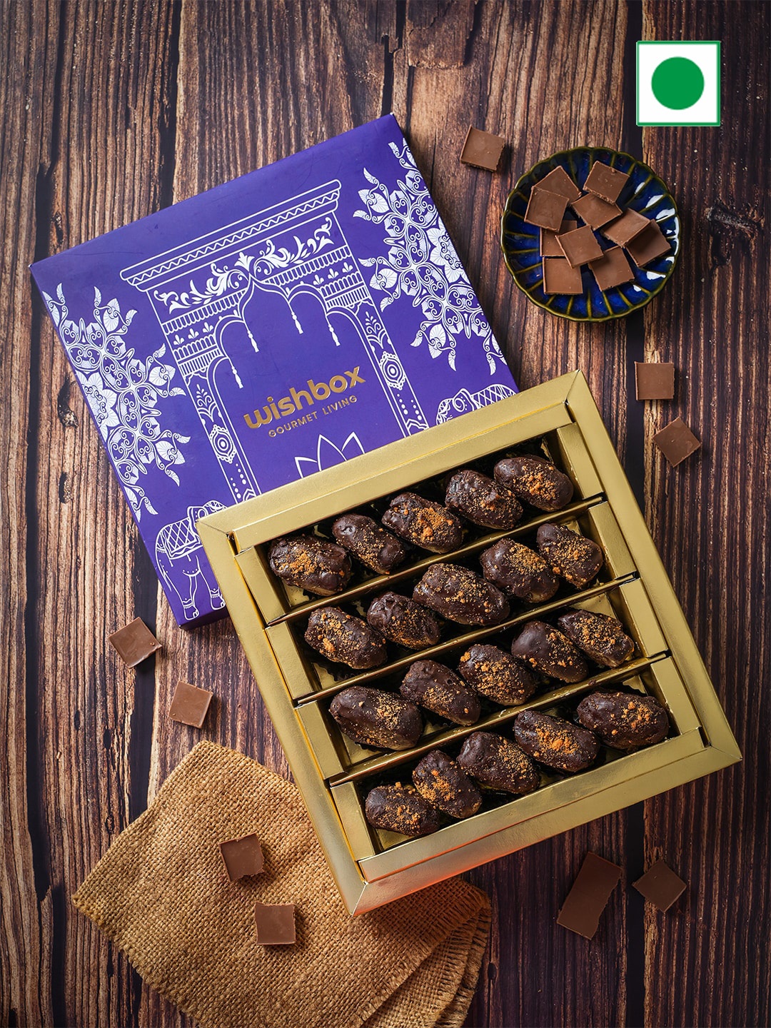 

Wishbox Dates Coated In Chocolate With Lotus Biscoff Filling- 500 gms, Brown