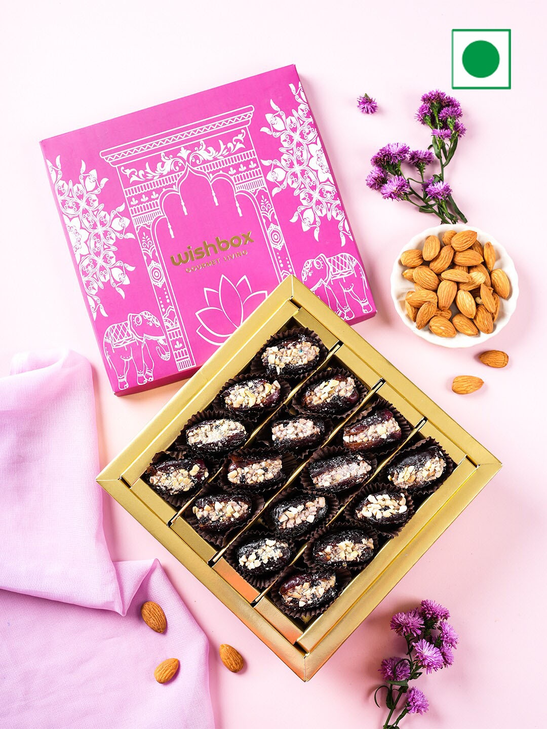 

Wishbox Dried Blueberries And Cashews Stuffed Dates-500 gms, Brown