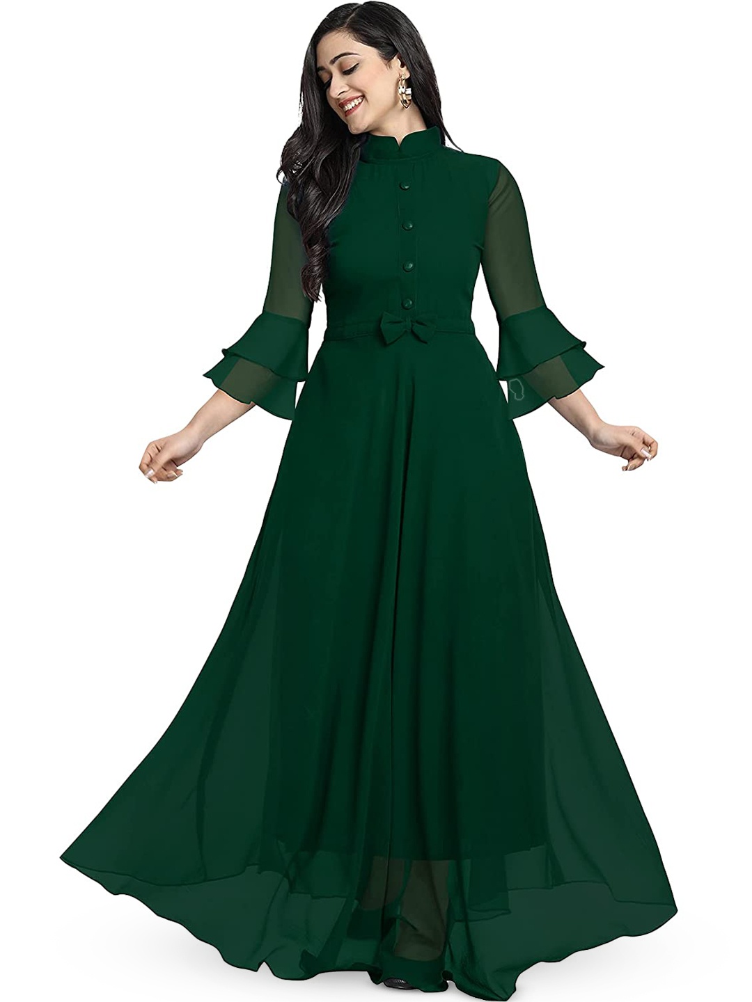 

BAESD Bell Sleeve Georgette Maxi Dress, Green