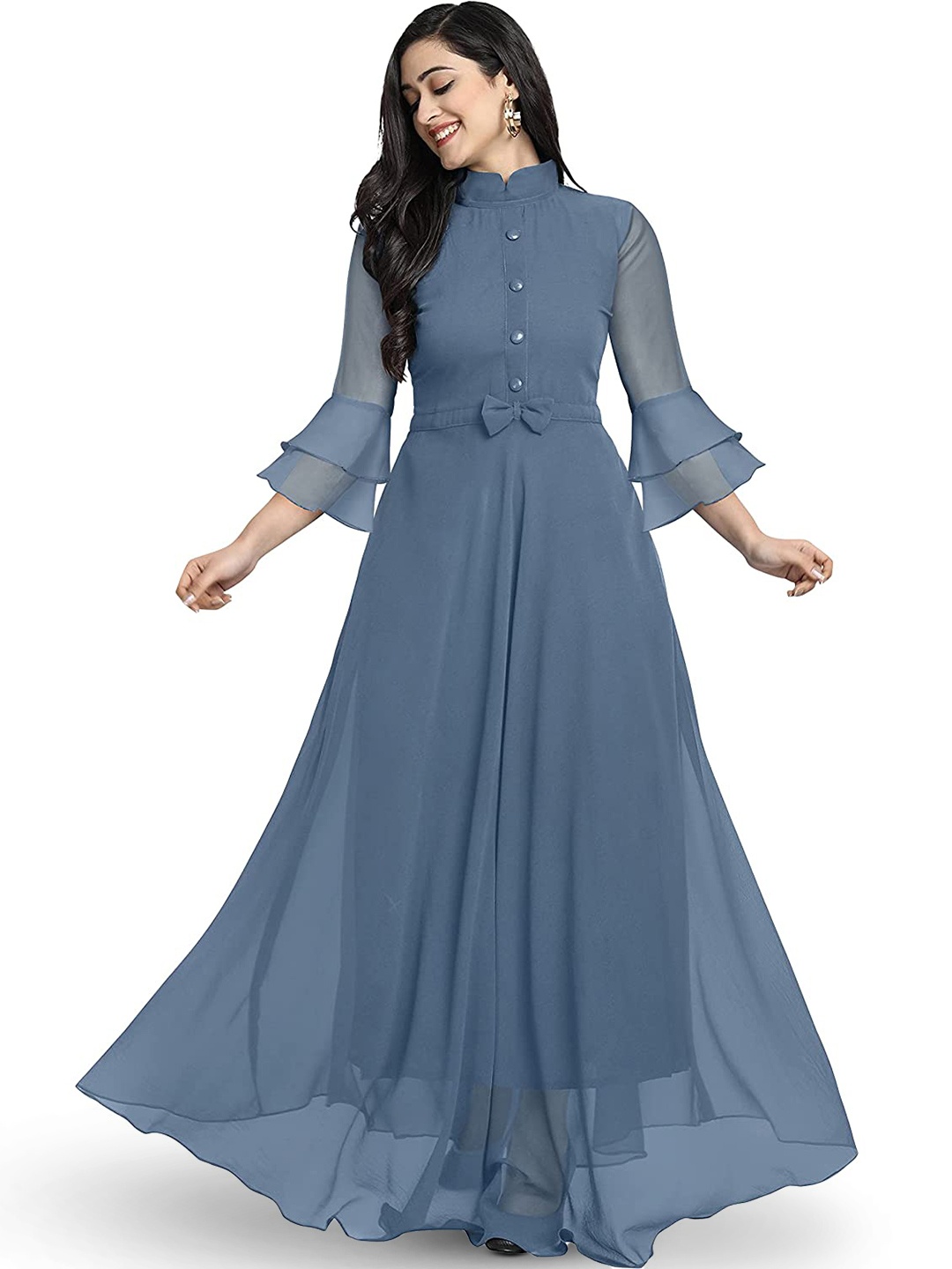 

BAESD Bell Sleeve Georgette Maxi Dress, Grey