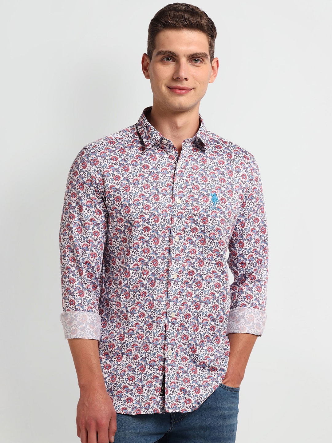 

U.S. Polo Assn. Denim Co. Slim Fit Floral Printed Casual Shirt, Pink
