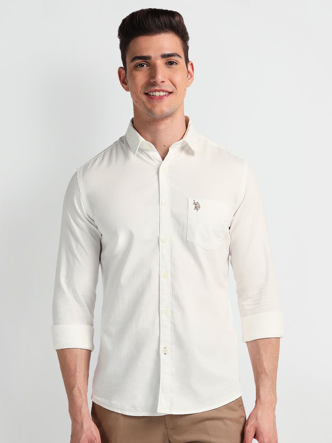 

U.S. Polo Assn. Denim Co. Slim Fit Spread Collar Twill Casual Shirt, White