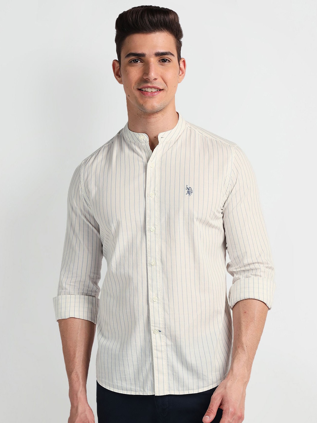 

U.S. Polo Assn. Denim Co. Slim Fit Vertical Stripes Opaque Casual Shirt, White