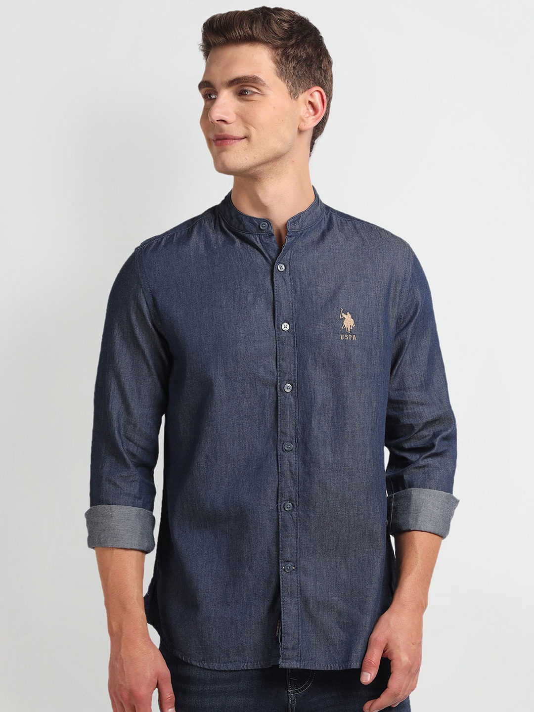 

U.S. Polo Assn. Denim Co. Mandarin Collar Slim Fit Casual Shirt, Blue