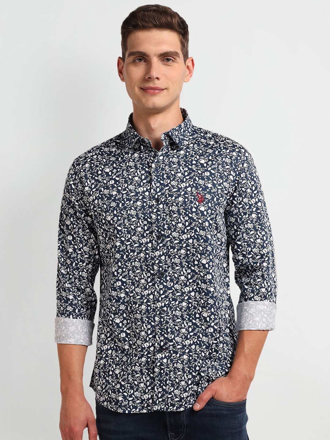 

U.S. Polo Assn. Denim Co. Slim Fit Floral Printed Opaque Cotton Casual Shirt, Blue